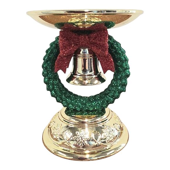 CHRISTMAS WREATH 3-WICK PEDESTAL CANDLE HOLDER BY BATH AND BODY WORKS NEW! - Picture 2 of 3